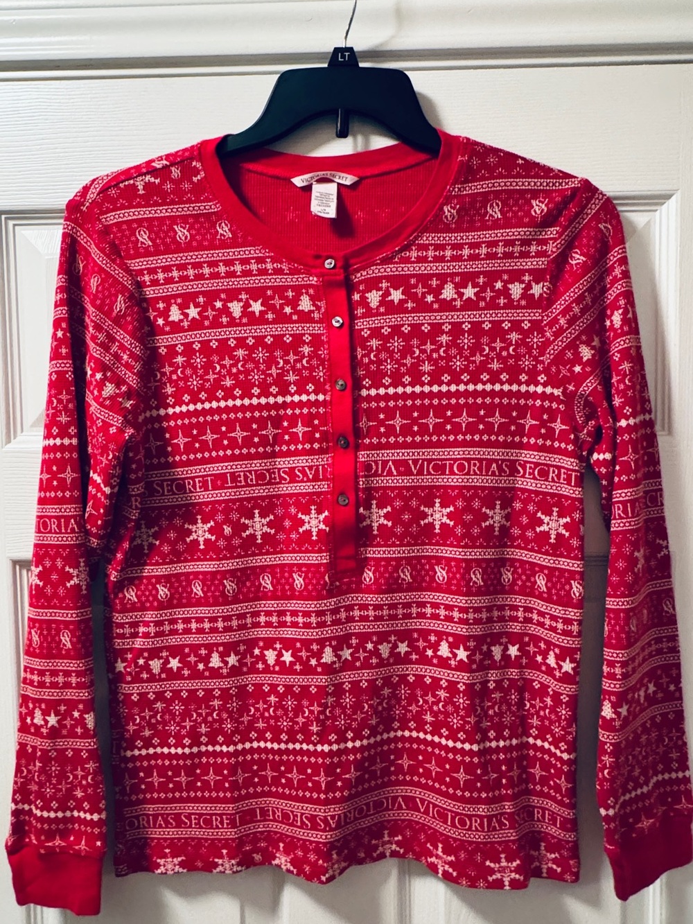 Victoria's Secret Red Fair Isle Henley Pajama Top - Button Front